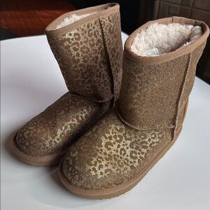 UGG Brown and Gold Leopard Print Boots size 4